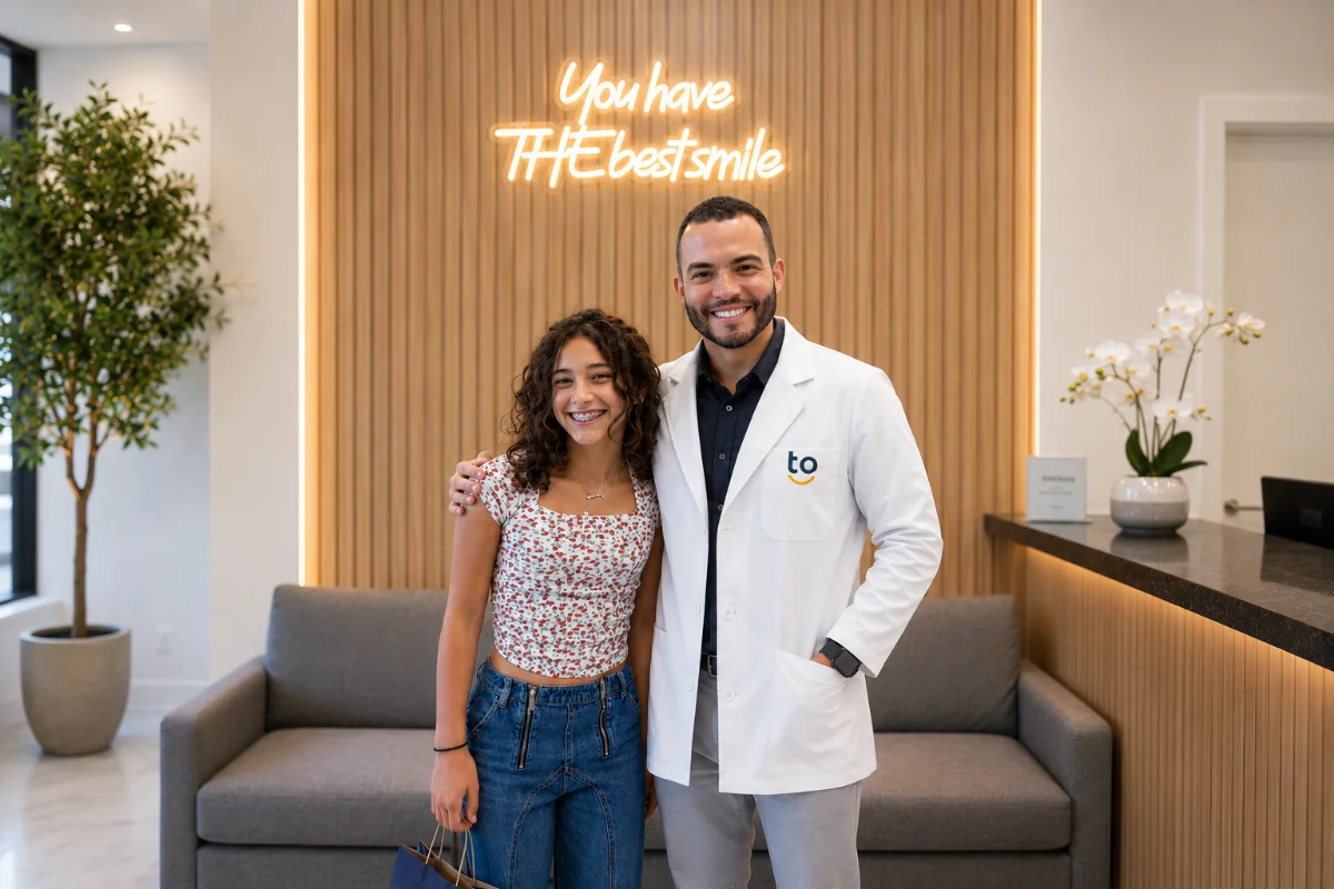 Dr. Rodney Torres with a patient in the Torres Orthodontics Miami Lakes office